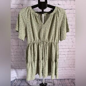 Green Floral Summer Dress w/ Pockets